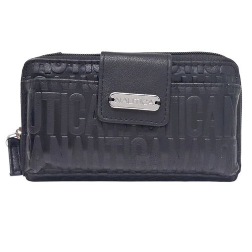 Billetera zip around Nautica color negro para mujer