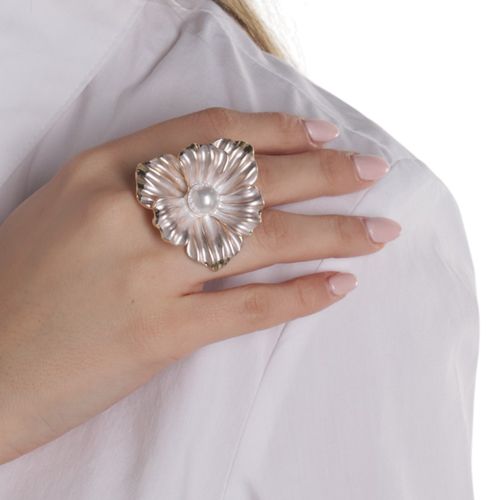 Anillo maxiflor con perla para mujer