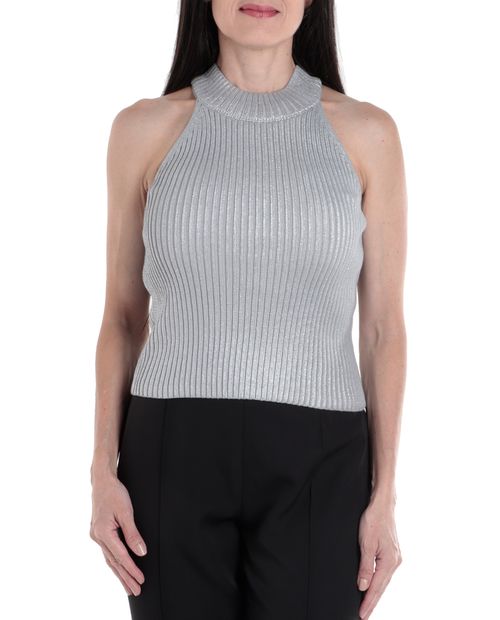 Blusa Unexpected halter plateado sin mangas para mujer