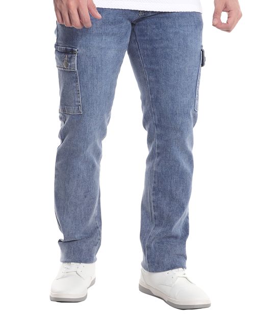 Jeans slim fit cargo Unexpected azul medio denim para hombre