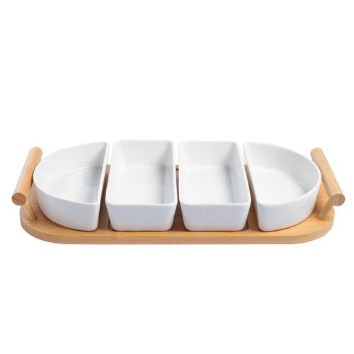 Set de 4 piezas para servir con base de bambú 40.2x19.7x5.8 cm