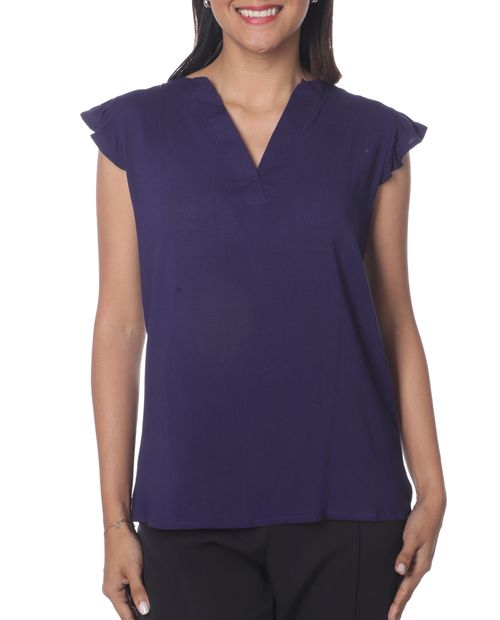 Blusa Nicolle casual azul manga corta para mujer