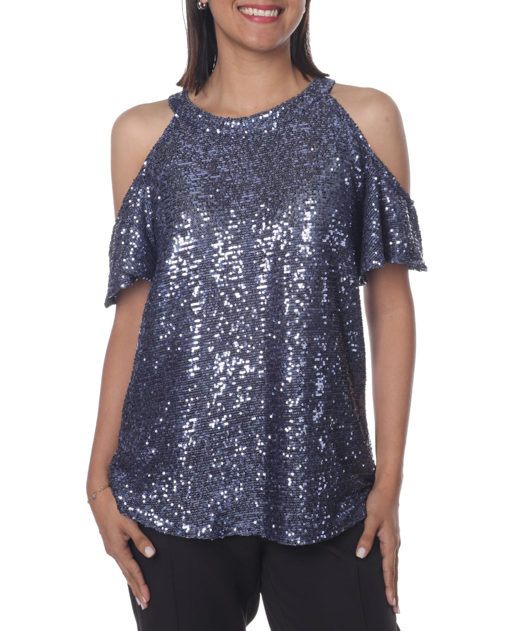 Blusa Casual De Algodón Con Cuello En V Y Lentejuelas De Manga Media, Camisa De Manga Corta Con Purpurina Con Bolsillo, Blusa Suelta Con Botones Para Mujer, Negro