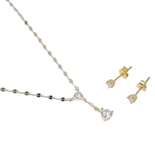 Set de aretes y cadena con dije de plata 2mm- 16" para mujer