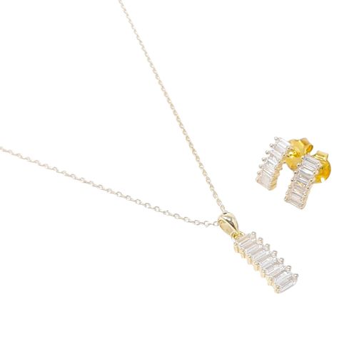 Set de aretes y cadena con dije  de plata 2mm- 16" para mujer