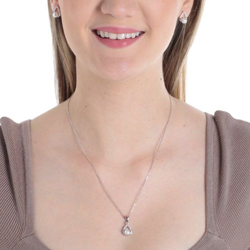 Set de aretes y cadena con dije de perla de plata en plateado para mujer