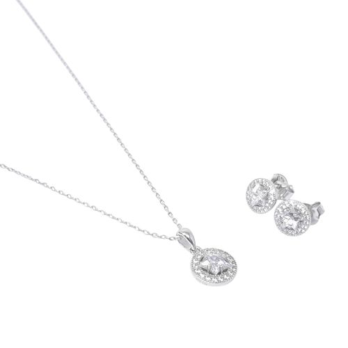 Set de aretes y cadena con dije de plata plateado para mujer