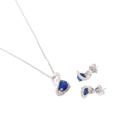 Set de aretes y cadena con dije de zafiro de plata plateado para mujer