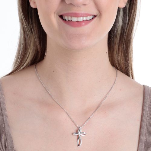 Cadena con dije de cruz de plata plateado 1mm-19" para mujer