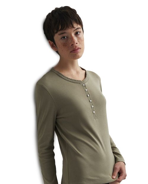 Camiseta de pijama Sfera beige manga larga para mujer