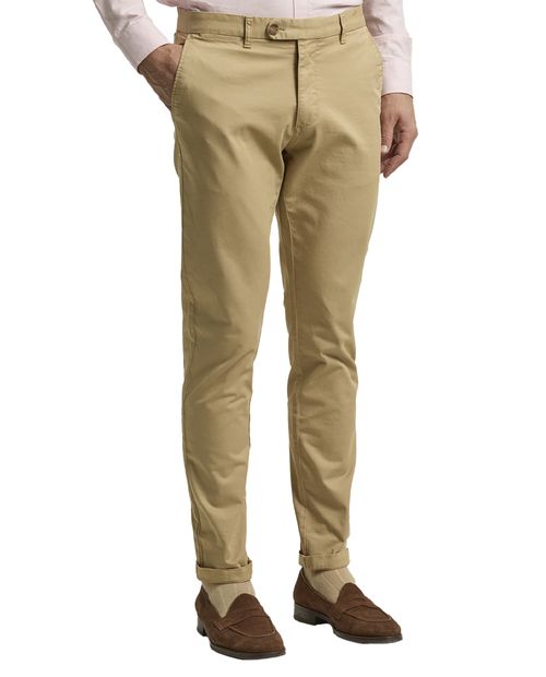 Pantalón chino twill Puro Ego khaki sólido para hombre
