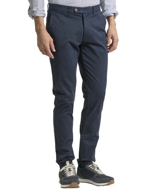 Pantalón chino twill Puro Ego navy sólido para hombre