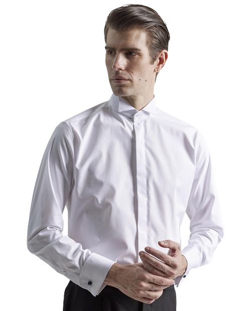 Camisa de vestir slim fit Puro Ego blanca sólida para hombre