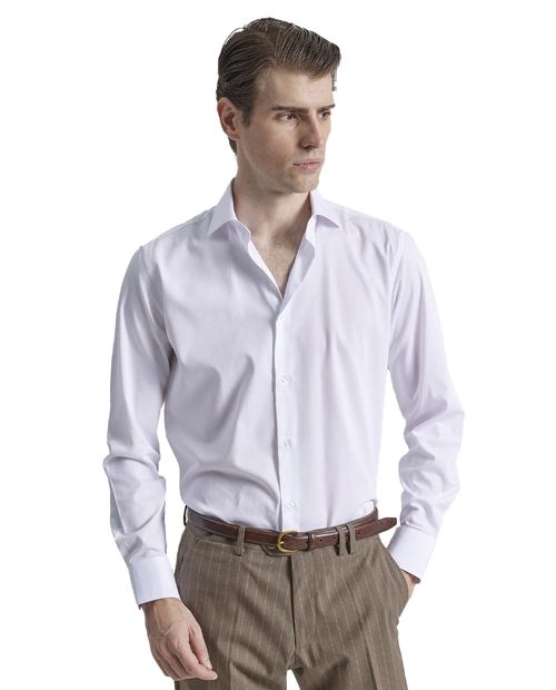 Camisa de vestir slim fit Puro Ego blanca rayas texturizadas para hombre