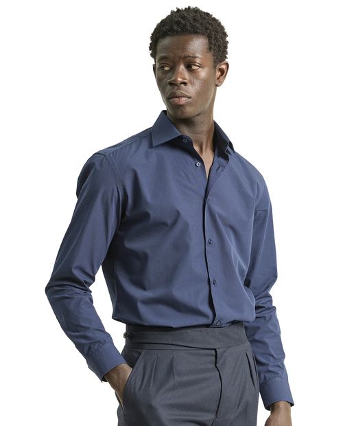 Camisa de vestir slim fit Puro Ego navy sólida para hombre