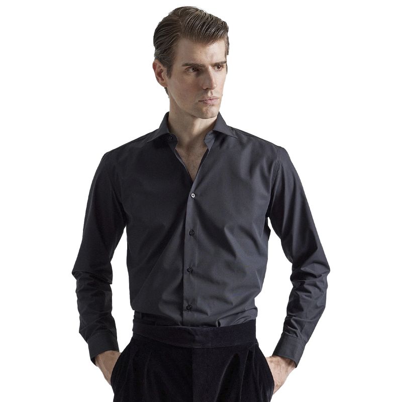 Slim Fit Camisa Sin Cuello Negra Camisa De Vestir Slim Fit Puro