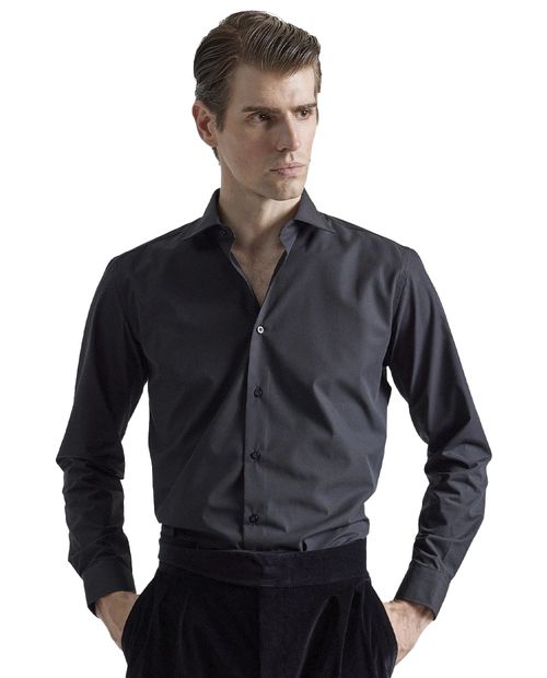 Camisa de vestir slim fit Puro Ego negra sólida para hombre