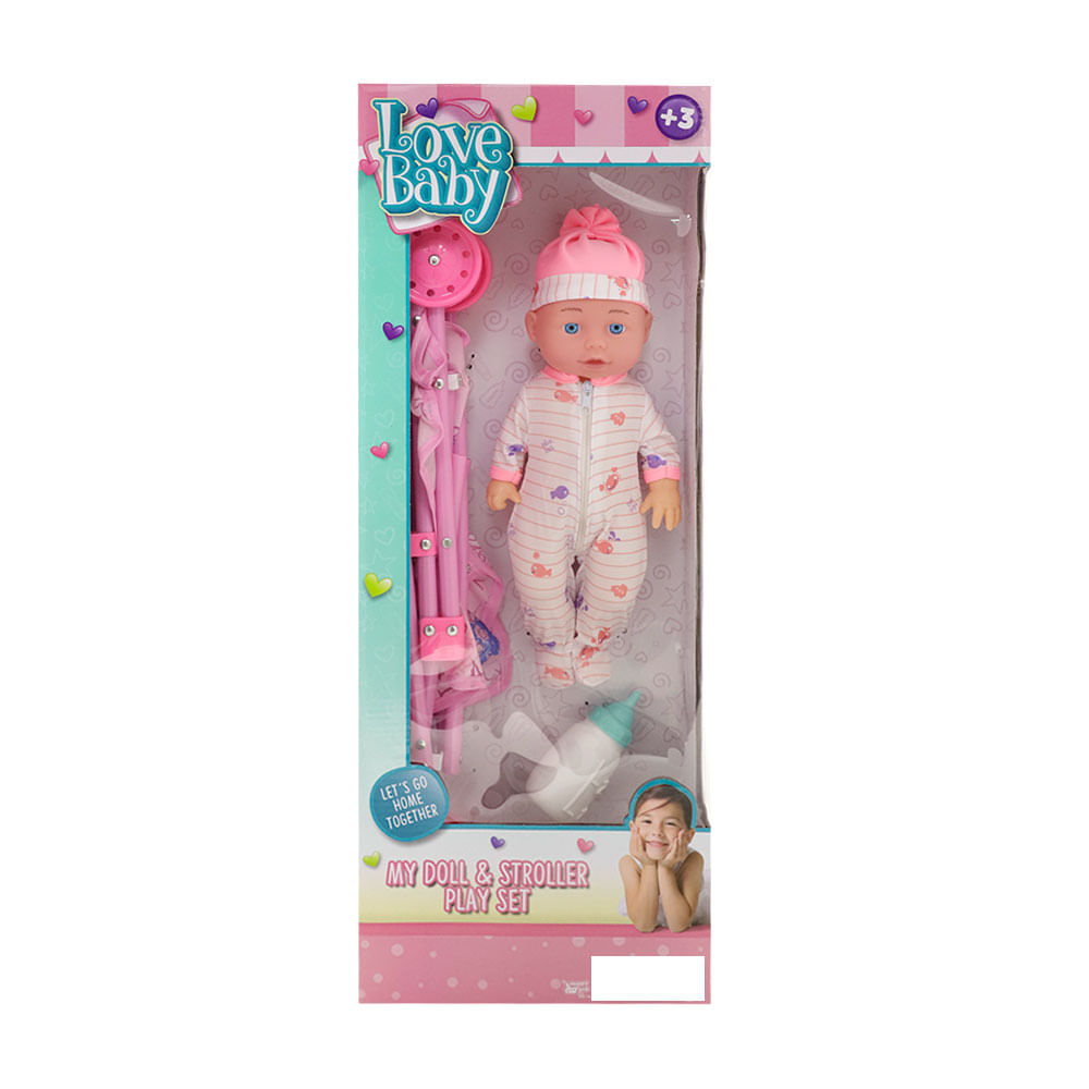 Wong Cencosud Juguetes Love Baby Set Muñeca 30cms C/ Coche Muñeca
