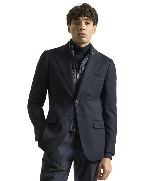Blazer con cuello desmontable PuroEGO azul navy sólido para hombre