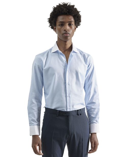 Camisa formal PuroEGO regular fit celeste sólida para hombre