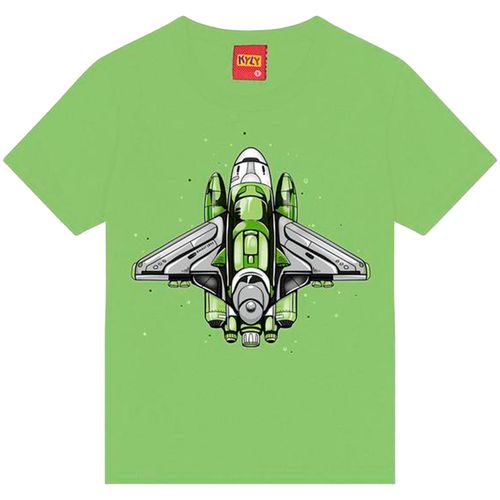 Camiseta verde con estampado de nave espacial para niño