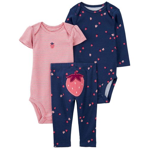 Conjunto de 3 piezas multicolor con estampado de fresas para bebé niña