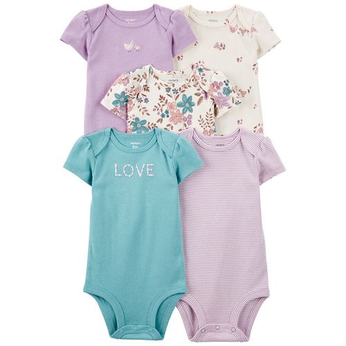 Set de 5 mamelucos multicolor con estampado de flores para bebé niña