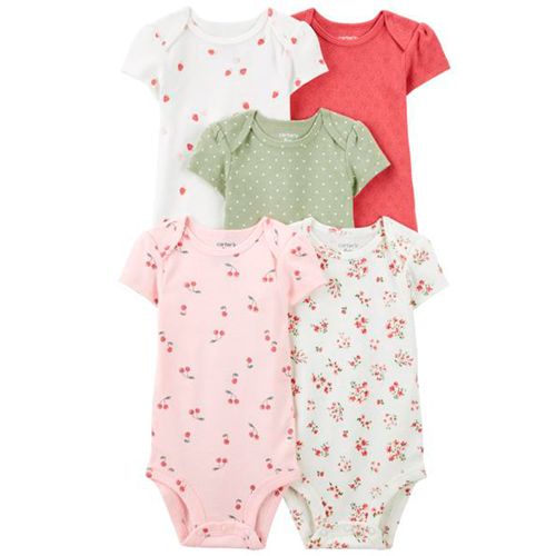 Set de 5 mamelucos multicolor con estampado de flores para bebé niña