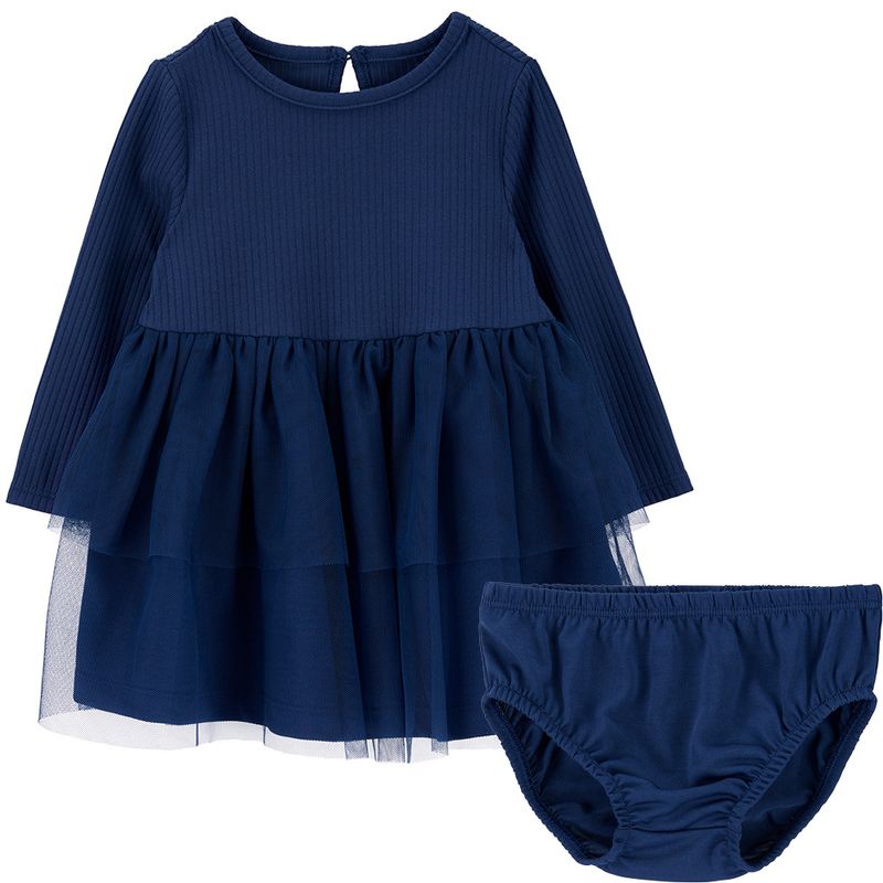 Vestido-azul-solido-para-bebe-niña