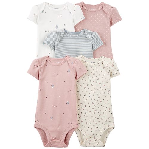 Set de 5 mamelucos multicolor con estampado para bebé niña