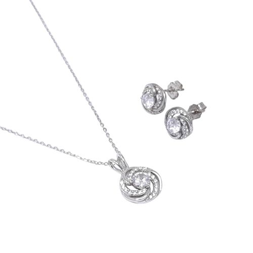 Set de aretes y cadena doble con dije de plata color plateado  para mujer