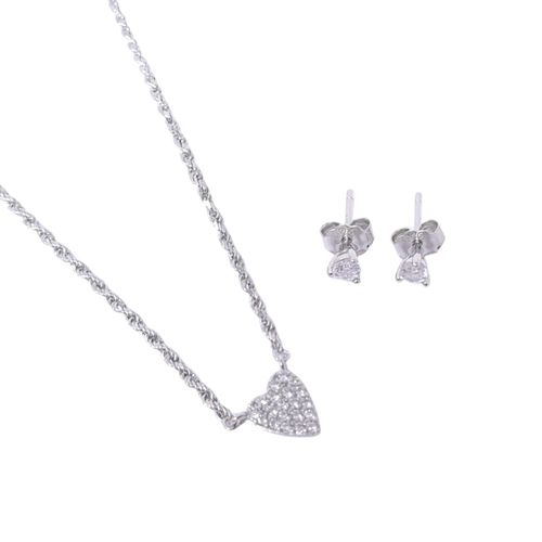 Set de aretes y cadena de plata 2mm- 16" para mujer