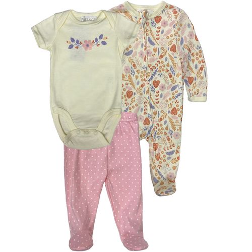 Pijama de 3 piezas multicolor con estampado de flores para bebé niña