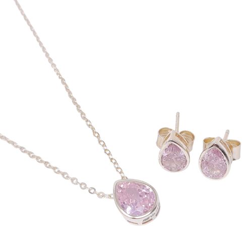 Set de aretes y cadena con dije de plata color dorado para mujer