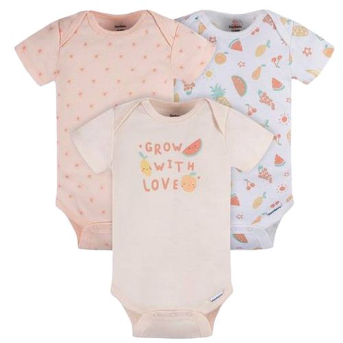 Set de 3 mamelucos multicolor con estampado de frutas para bebé niña