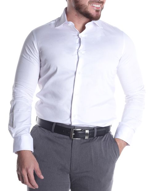 Camisas de vestir Zanetti Blue slim fit blanca sólida para hombre