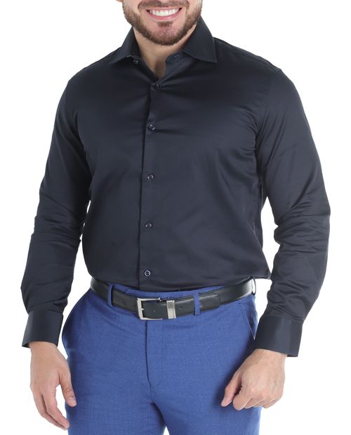 Camisa de vestir Zanetti Blue dark navy sólida para hombre