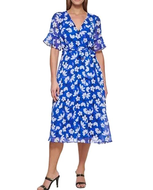 Vestido DKNY wrap estampado manga corta para mujer