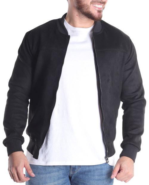 Chaqueta bomber Denim & Flower negra gamuza con textura para hombre