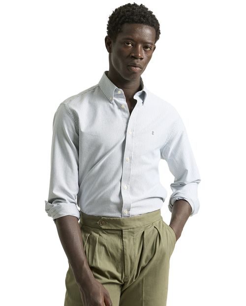 Camisa oxford PuroEGO custom fit verde rayada para hombre