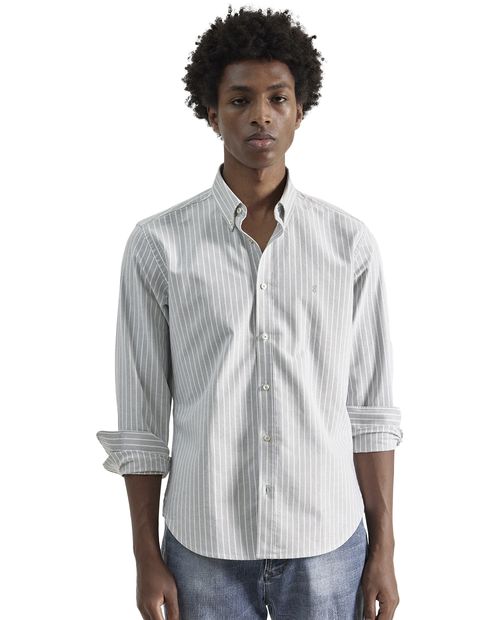 Camisa oxford PuroEGO custom fit verde rayada para hombre