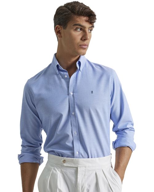 Camisa oxford PuroEGO custom fit celeste sólida para hombre