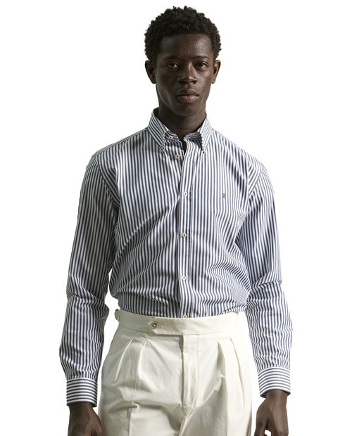 Camisa casual PuroEGO custom fit azul rayada para hombre