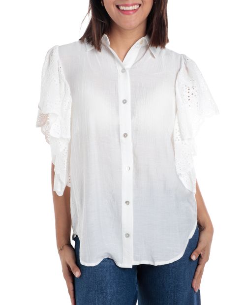 Blusa Sabrina camisera blanca manga corta para mujer