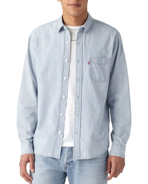 Camisa casual Levi's regular fit celeste rayada para hombre