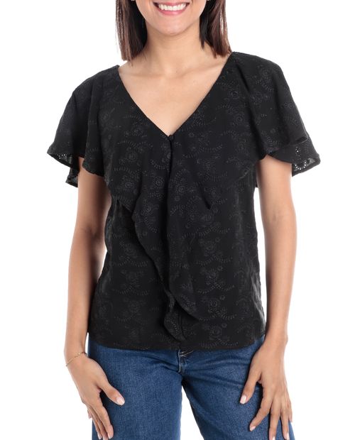 Blusa Nicolle casual negra manga corta para mujer