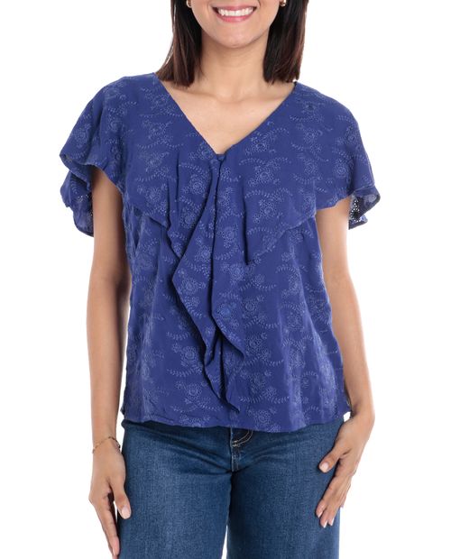 Blusa Nicolle casual azul manga corta para mujer