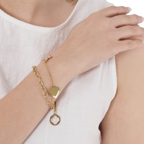 Pulsera doble de acero con baño de oro 1cm- 8" para mujer