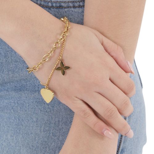 Pulsera doble de acero con baño de oro 1cm- 8" para mujer