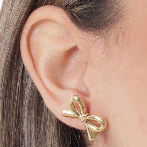 Aretes en forma de lazo de acero con baño de oro para mujer